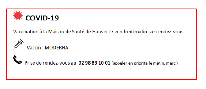 annonce vaccination Maison de santé de Hanvec annonce vaccination Maison de santé de Hanvec