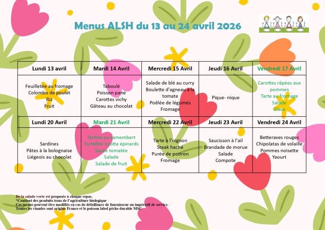 menus du 13 au 24 avril 